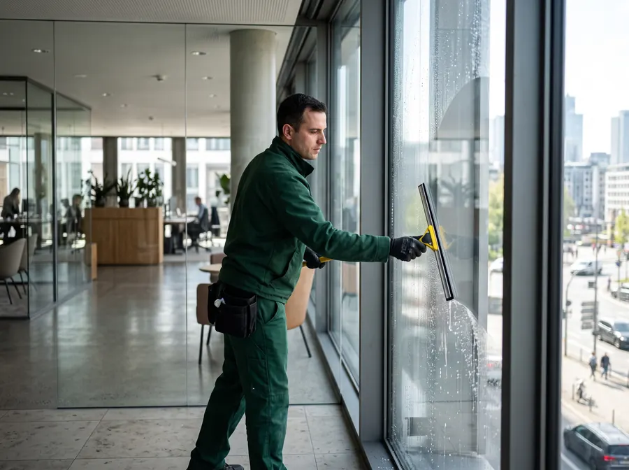 Glasreinigung einer Bürofassade durch S & B Dienstleistungen